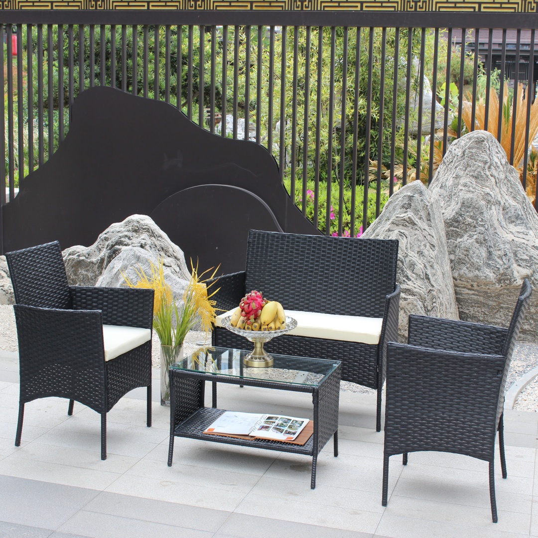 4 PC Rattan Patio Furniture Set Outdoor Patio